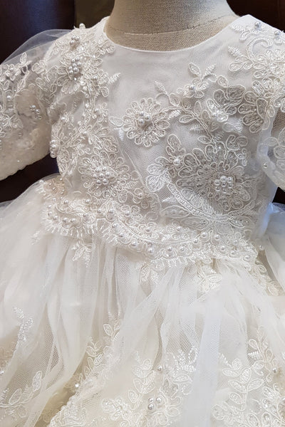 Handmade Baptism Gown Christening Beaded Lace Gown Baby Baptism Dress