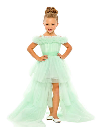 MAC DUGGAL Luxury Girls Off The Shoulder Hi Lo Tulle Pageant Party Dress