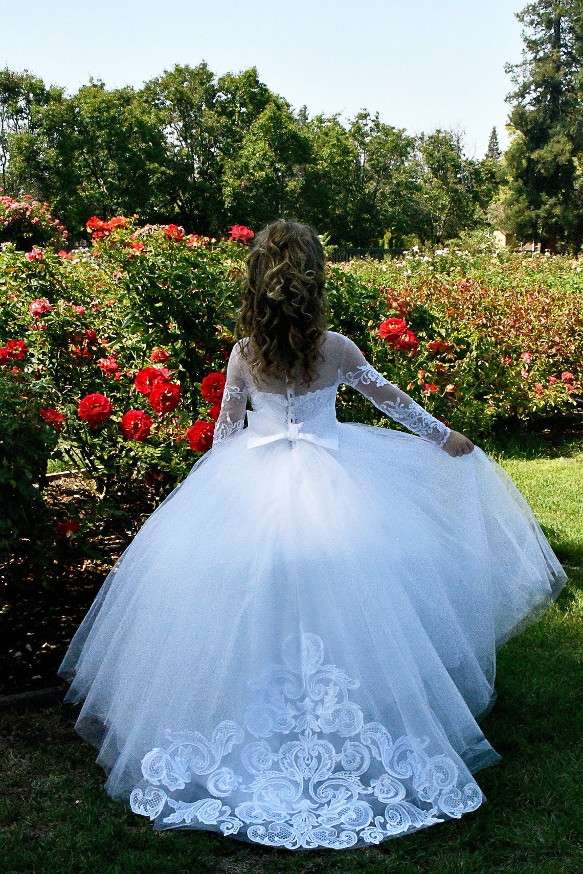 Couture Girls Pageant Flower Girl Communion Baptism Dress With Train