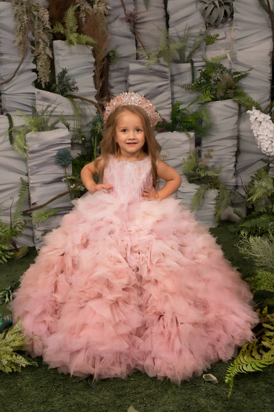 Rosalina Couture Gown – Luxurious Pink Ruffle Ball Gown for Girls