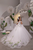 Ivory & Green Floral Fashion Couture Girls Ball Gown