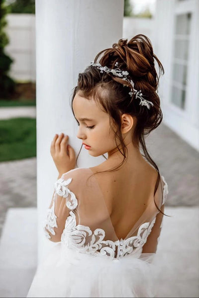 Elegant Girls Lace Communion Dress Tulle Pageant Style