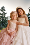 Pentelei Couture Pearl Embellished Girls Gown | Full-Length Flower Girl Dress