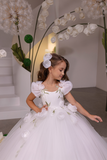 Ivory & Green Floral Fashion Couture Girls Ball Gown