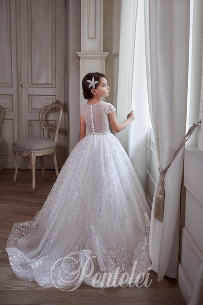 Pentelei Couture Everly Grace White Lace Communion Gown