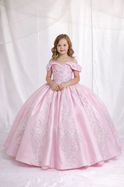 Girls Off Shoulder Glitter Pageant Ballgown