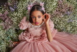 Pentelei Couture Flower Girl Pageant Gown with Elegant Train | Perfect for Weddings