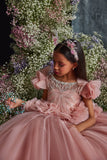 Pentelei Couture Flower Girl Pageant Gown with Elegant Train | Perfect for Weddings