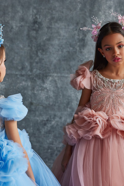 Pentelei Couture Flower Girl Pageant Gown with Elegant Train | Perfect for Weddings