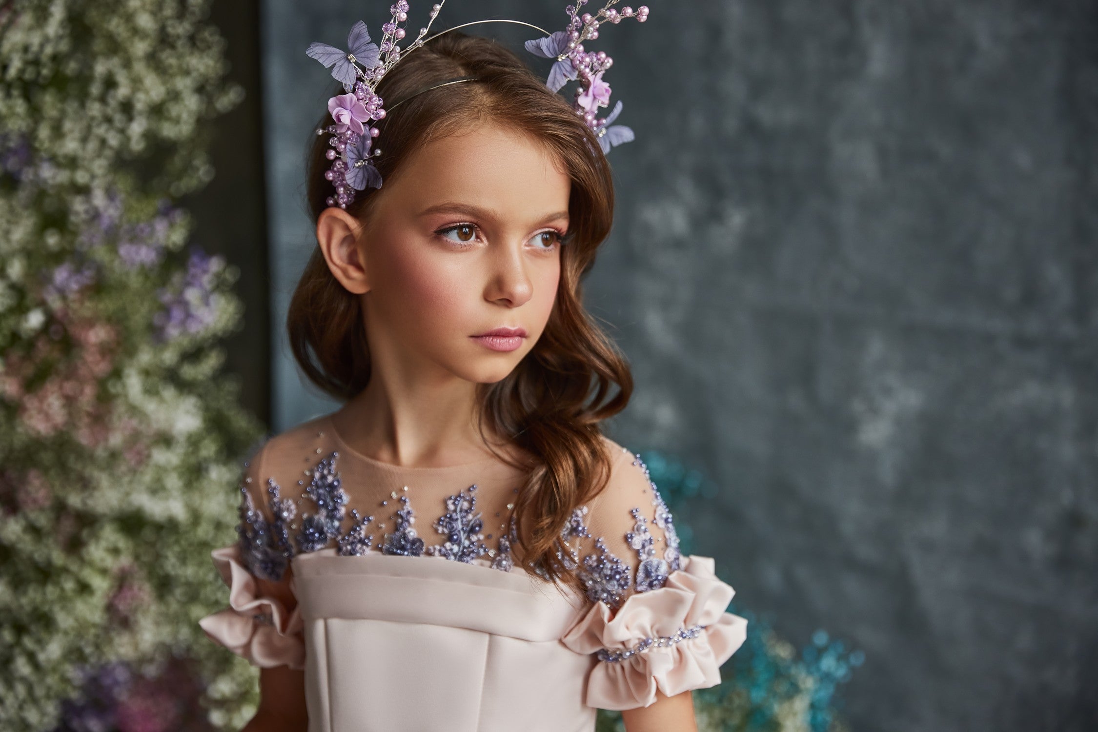 Pentelei Couture Girls Satin Tulle Special Occasion Pageant Party Gown