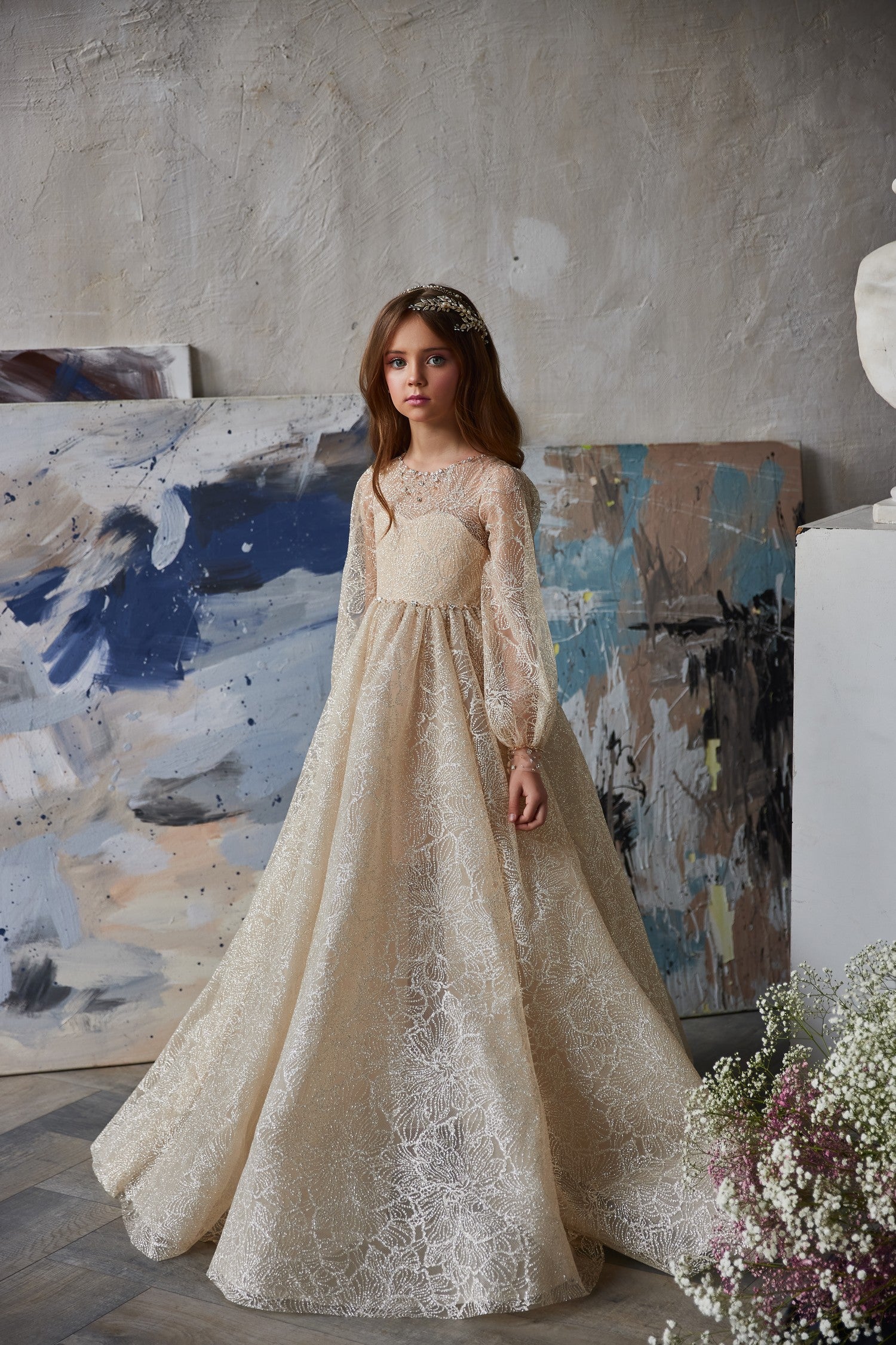 Buy Gold Flower Girl Dress | Long Sleeve Dress for Special Occasions Pre-order Size 12 Buy Gold Flower Girl Dress | Long Sleeve Dress for Special Occasions Pre-order Size 12