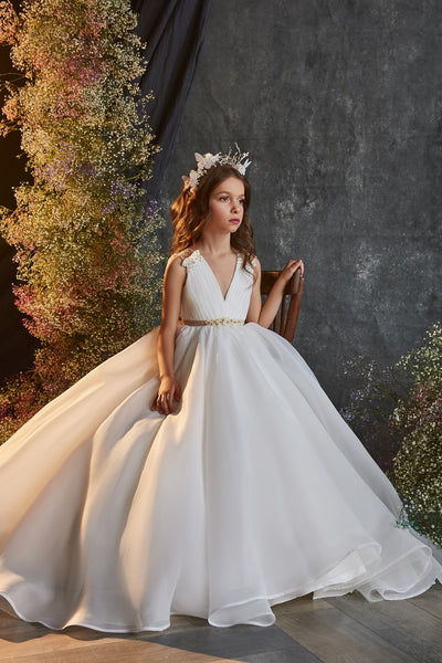 Pentelei Couture Flower Girl Communion Chiffon Gown - For Special Occasions