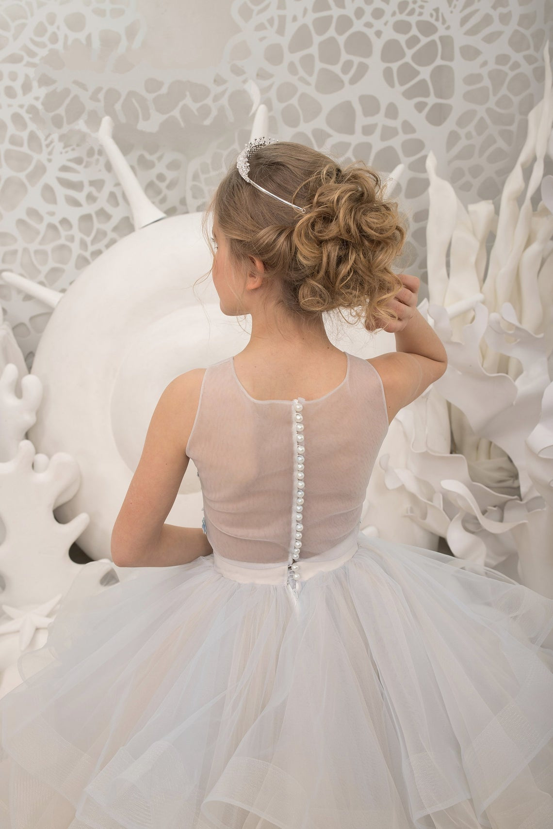 Tulle Flower Girl Dress Birthday Party Girl Special Occasion Gown 3D Flowers