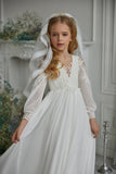 Pentelei Couture White Long Sleeve Communion Dress