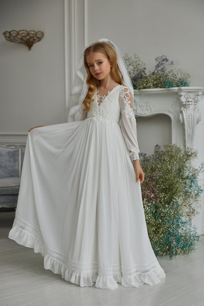 Pentelei Couture White Long Sleeve Communion Dress