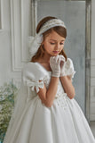 Pentelei Couture Puff Sleeve Communion Dress – Elegant White Gown