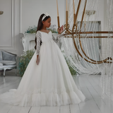 Pentelei Couture White Communion Gown with Lace Sleeves