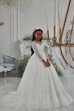 Pentelei Couture White Communion Gown with Lace Sleeves