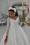Pentelei Couture White Communion Gown with Lace Sleeves