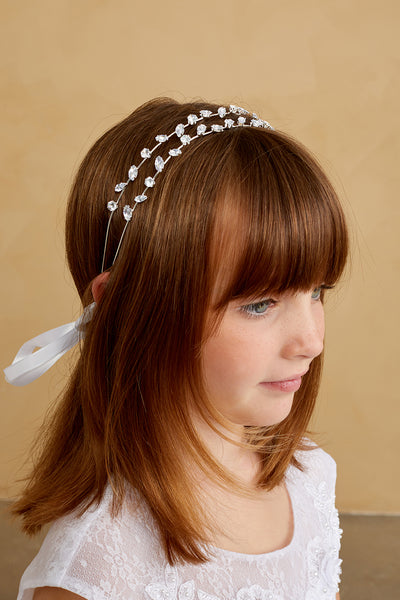 Girls Silver Crystal Leaf Headband Special Occasion