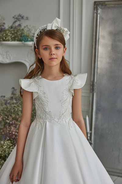 Graceful White Pentelei Dress for Girls - Timeless Elegance
