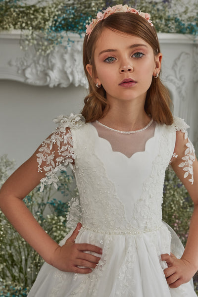 Pentelei Couture White Lace Communion Dress – Elegant Girls’ Gown