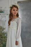 Pentelei Couture White Communion Dress with Long Sleeves