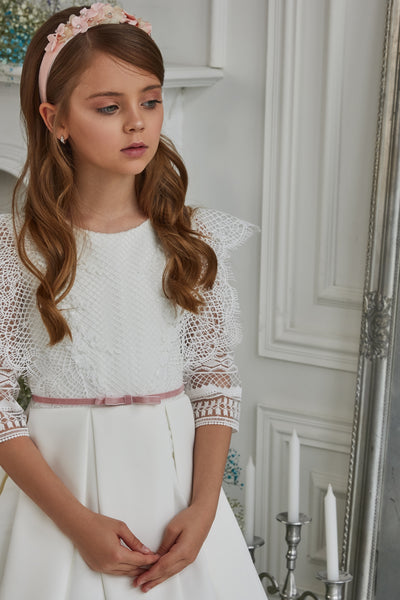 Gianna Grace Pentelei Couture Girls Communion Dress with Lace Bodice