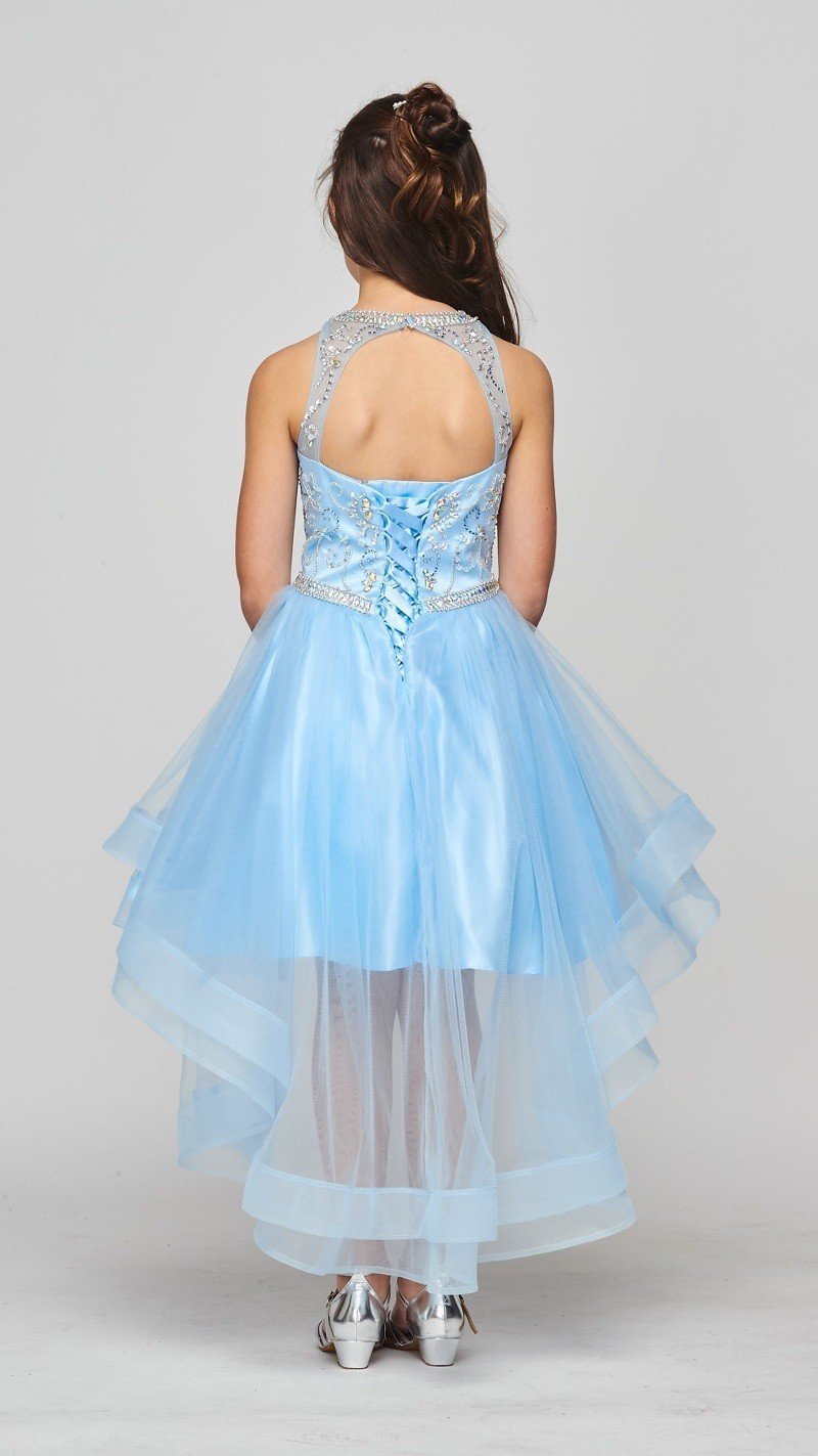 Tulle Sweetheart Neckline Beaded Girl Pageant Party Hi Lo Dress