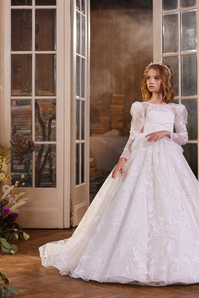 Pentelei Couture Ivory Lace Flower Girl Communion Dress - Elegant Formal Wear