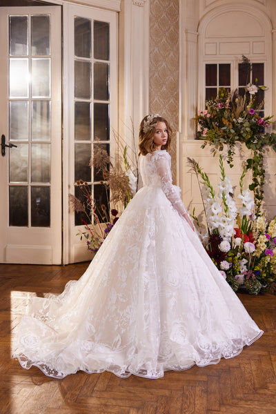 Pentelei Couture Ivory Lace Flower Girl Communion Dress - Elegant Formal Wear