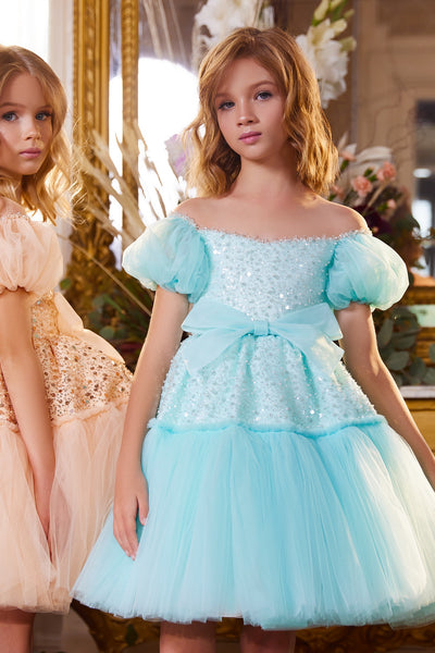 Special Occasion Girl Dress In Sequin Tulle Above The Knee Pageant Party Dress
