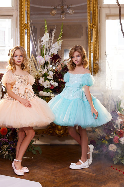 Special Occasion Girl Dress In Sequin Tulle Above The Knee Pageant Party Dress