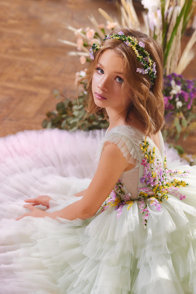 Pentelei Couture Ombre Tulle Gown for Girls  with Floral Embellished Bodice