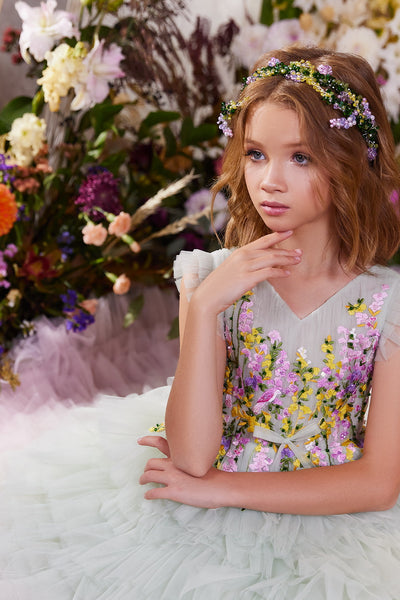 Pentelei Couture Ombre Tulle Gown for Girls  with Floral Embellished Bodice