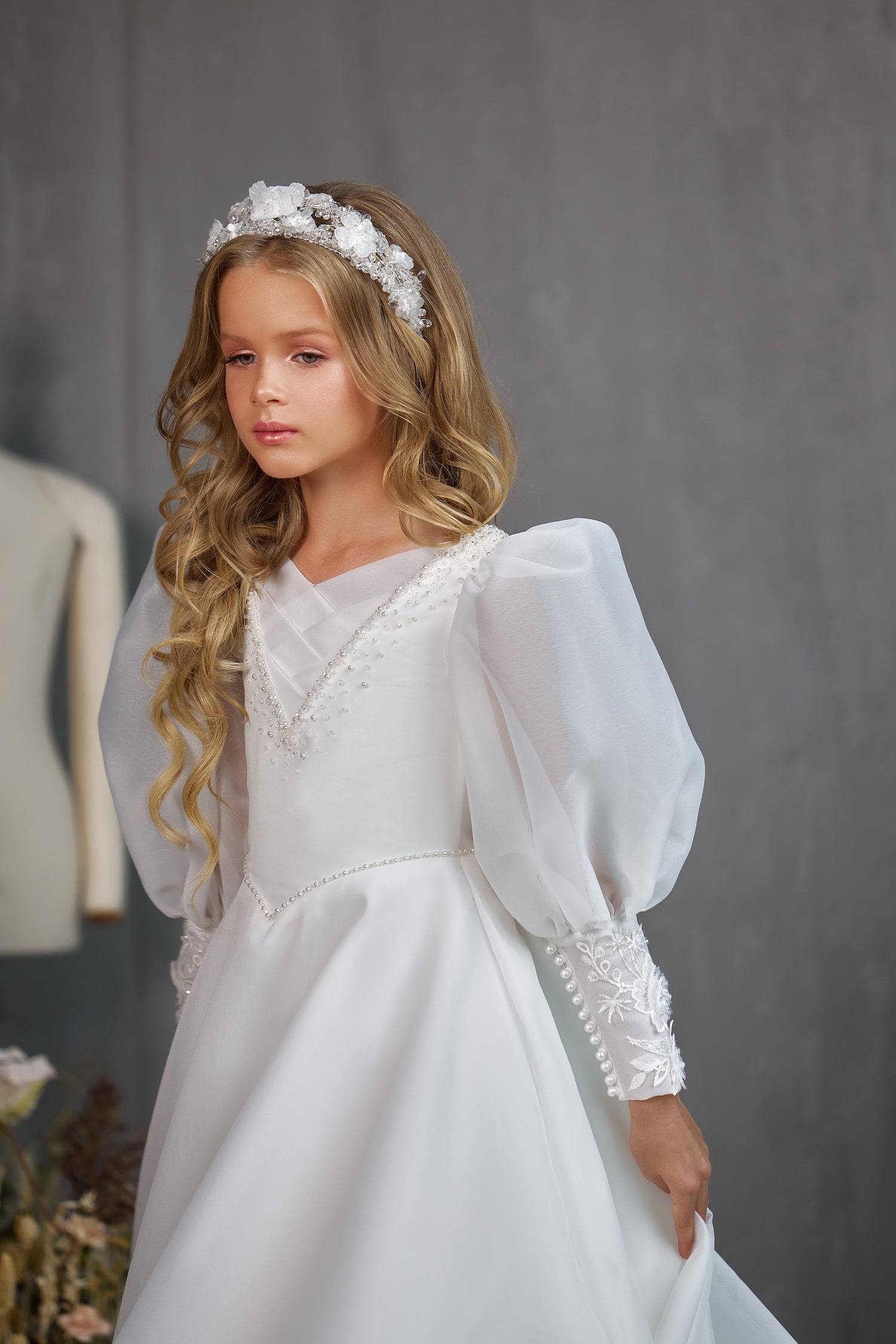 white christmas dresses Flower girl communion lace beaded chiffon dresses – Bela Bridal