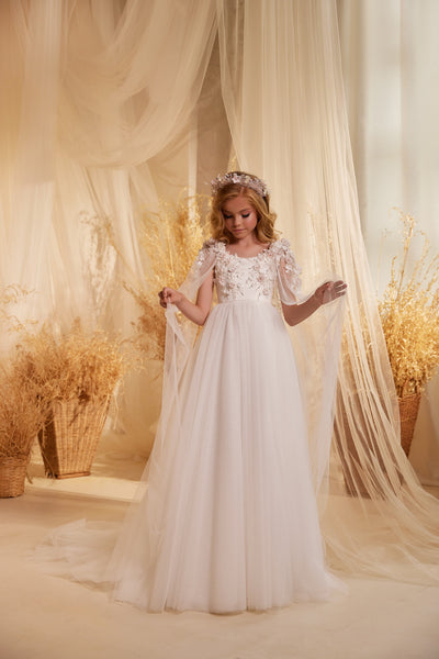 Pentelei Couture 3624 | 3D Floral Beaded Flower Girl Communion Dress