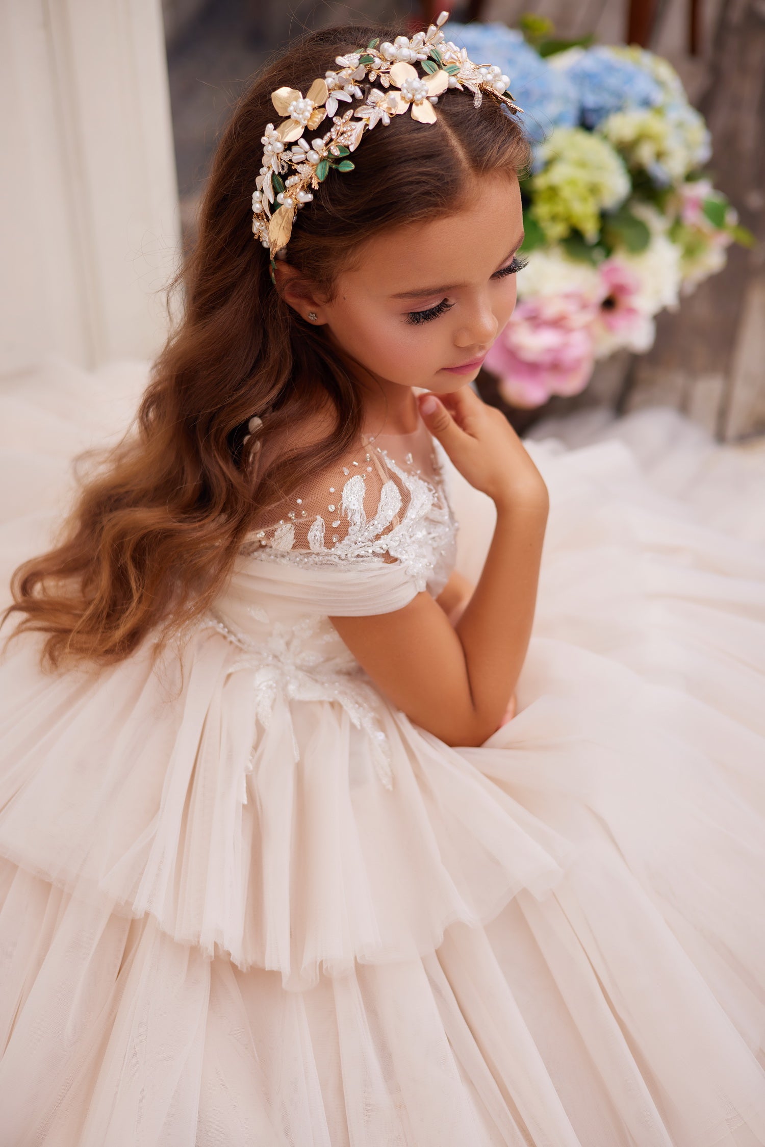 Pentelei Couture 3627 | Lace Embroidered Tulle Flower Girl Dress Ivory / 11-12 Yrs Pentelei Couture 3627 | Lace Embroidered Tulle Flower Girl Dress Ivory / 11-12 Yrs