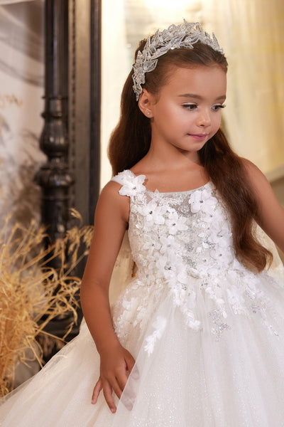 Pentelei Couture Flower Girl & Pageant Dress - Floral Appliqué Special Occasion Gown