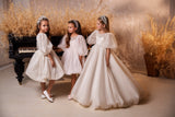 Pentelei Couture Puff Sleeve Flower Girl & Pageant Gown