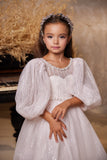 Pentelei Couture Short Puff Sleeve Flower Girl Midi Dress - Wedding & Communion