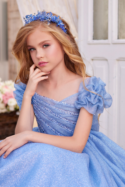 Pentelei Couture Sparkling Puff Sleeve Flower Girl & Pageant Gown