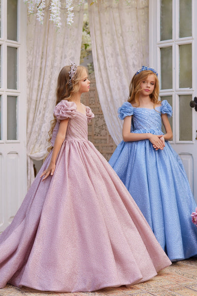Pentelei Couture Sparkling Puff Sleeve Flower Girl & Pageant Gown