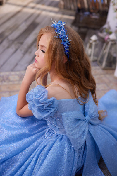 Pentelei Couture Sparkling Puff Sleeve Flower Girl & Pageant Gown