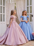 Pentelei Couture Sparkling Puff Sleeve Flower Girl & Pageant Gown