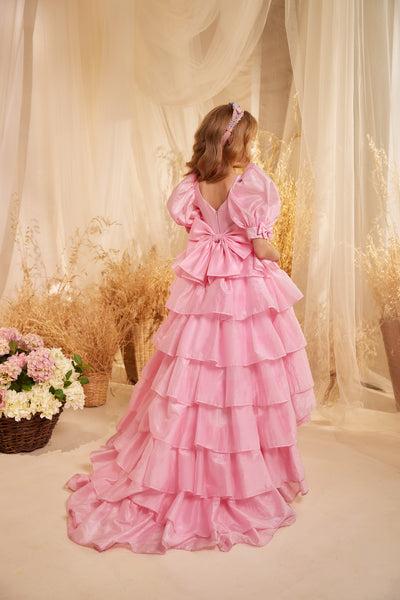 Elegant Pink Ruffled Hi-Low Dress | Pentelei Couture | Girls Pageant
