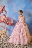 Pentelei Couture Sheer Tulle & Satin Flower Girl Dress - Elegant Formal Attire