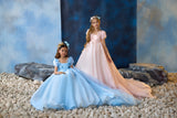 Fairytale Powder Pink & Blue Gown | Pentelei Couture | Flower Girl Pageant