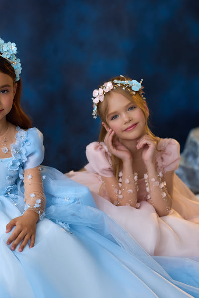 Fairytale Powder Pink & Blue Gown | Pentelei Couture | Flower Girl Pageant