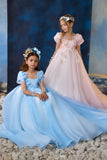 Fairytale Powder Pink & Blue Gown | Pentelei Couture | Flower Girl Pageant